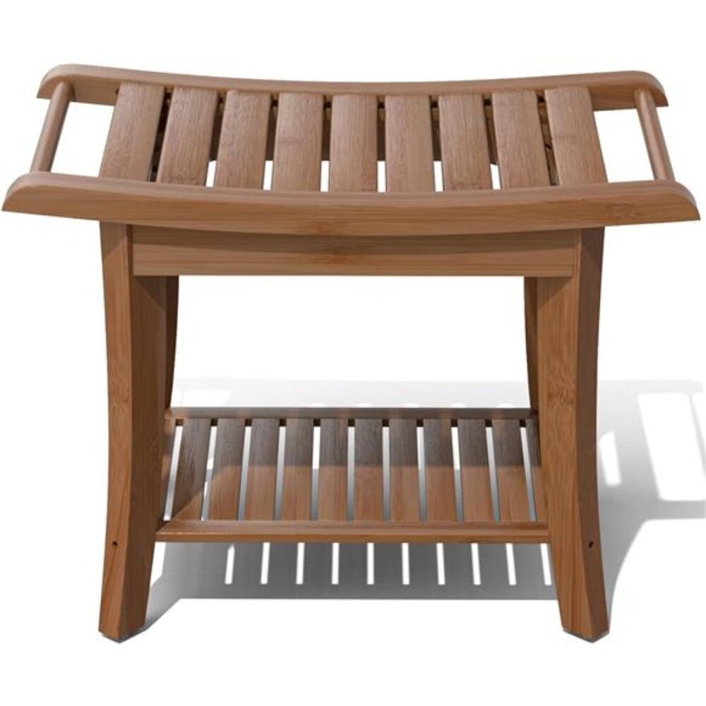 Bamboo Shower Stool Bench Waterproof with Storage Shelf for Shaving Legs or Spa